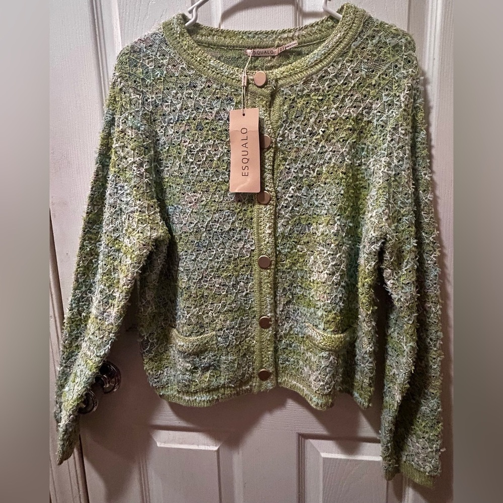 NWT Esqualo Green Patterned Knit Cardigan Sweater Size S - Picture 7 of 12